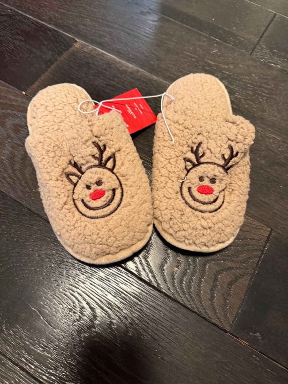 Target Kids Tan Reindeer Sherpa Slippers with Red Nose